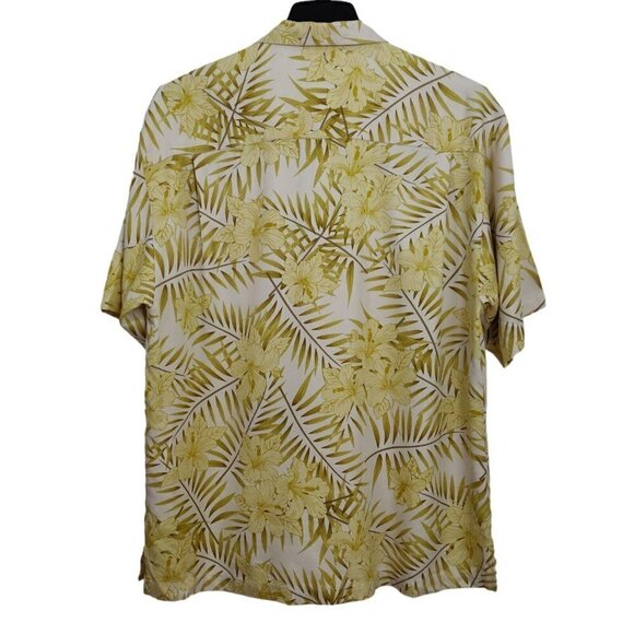 Tommy Bahama Silk Hawaiian Shirt Size Large Chartreuse Green Floral Print Aloha - Picture 2 of 10